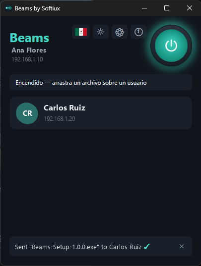 Beams — interfaz principal
